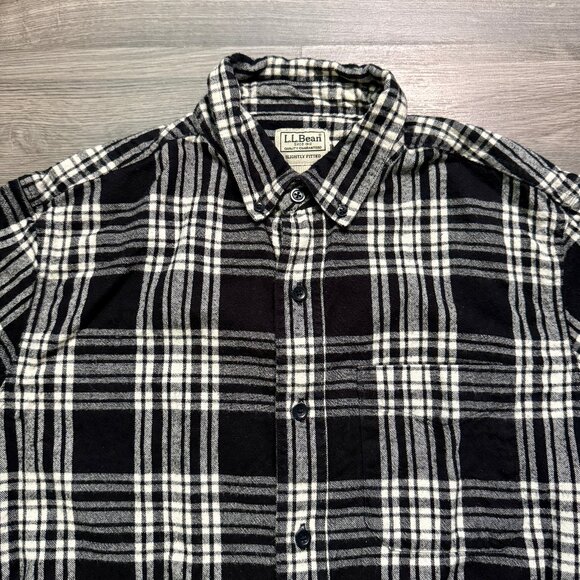 L.L. Bean Men's Scotch Plaid Flannel Shirt - Black/White - Picture 2 of 5